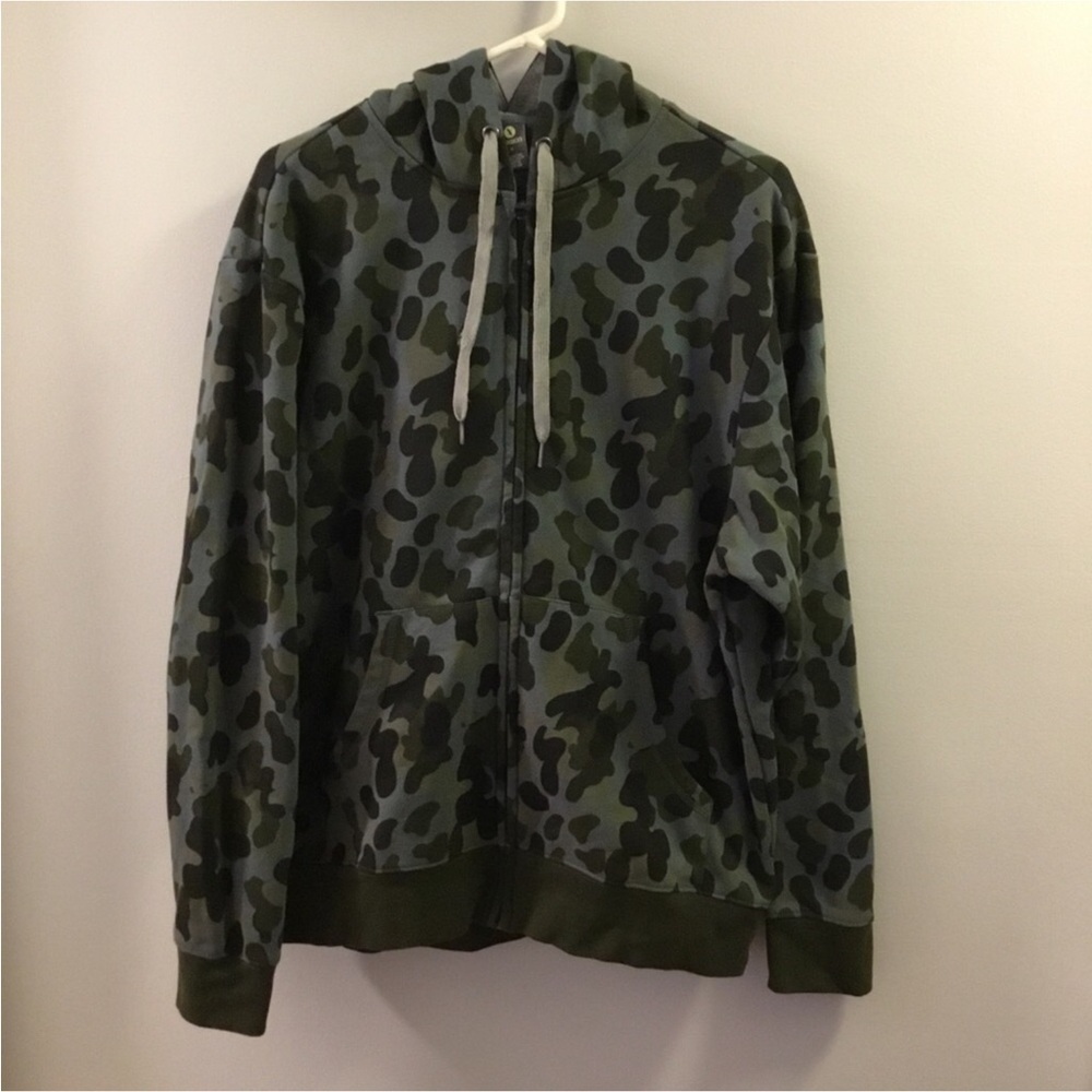 XERSION Mens Medium Camo print zip up hooded jacket pockets drawstring